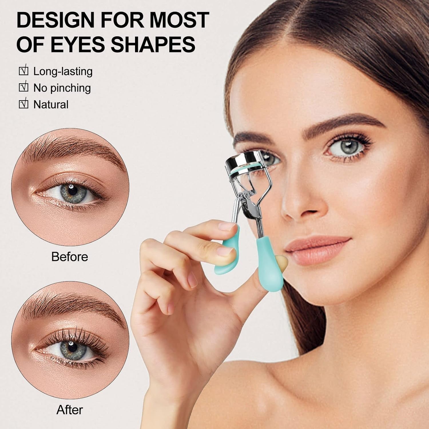 Professional Eyelash Curler with Comb and Brush, Universal Fit for All Eye Shapes, Includes 5 Silicone Refill Pads, Long-Lasting Natural Curl for Women, Ideal Makeup Gift (Blue)