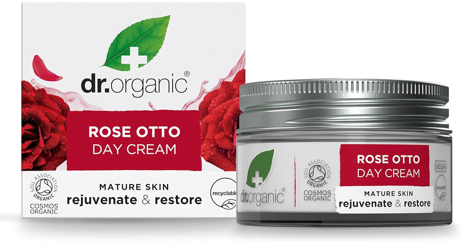 Dr Organic Rose Otto Day Cream - Moisturizing Formula for Mature Skin, Suitable for All Genders, Natural and Vegan, Cruelty-Free, Paraben & SLS-Free, Eco-Friendly Packaging, 50ml