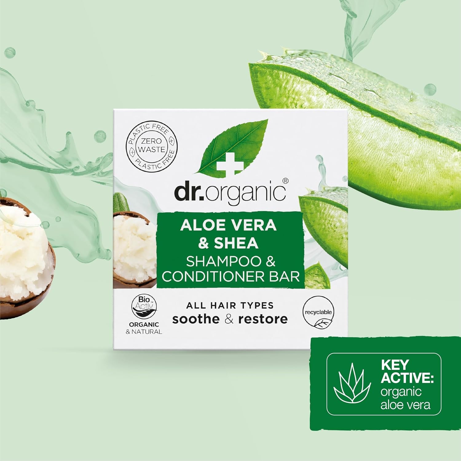 Dr. Organic Aloe Vera & Shea Shampoo and Conditioner Bar - Nourishing for Curly and Thick Hair, Plastic-Free, Natural, Vegan, Cruelty-Free, Paraben and SLS-Free, Organic, 75g