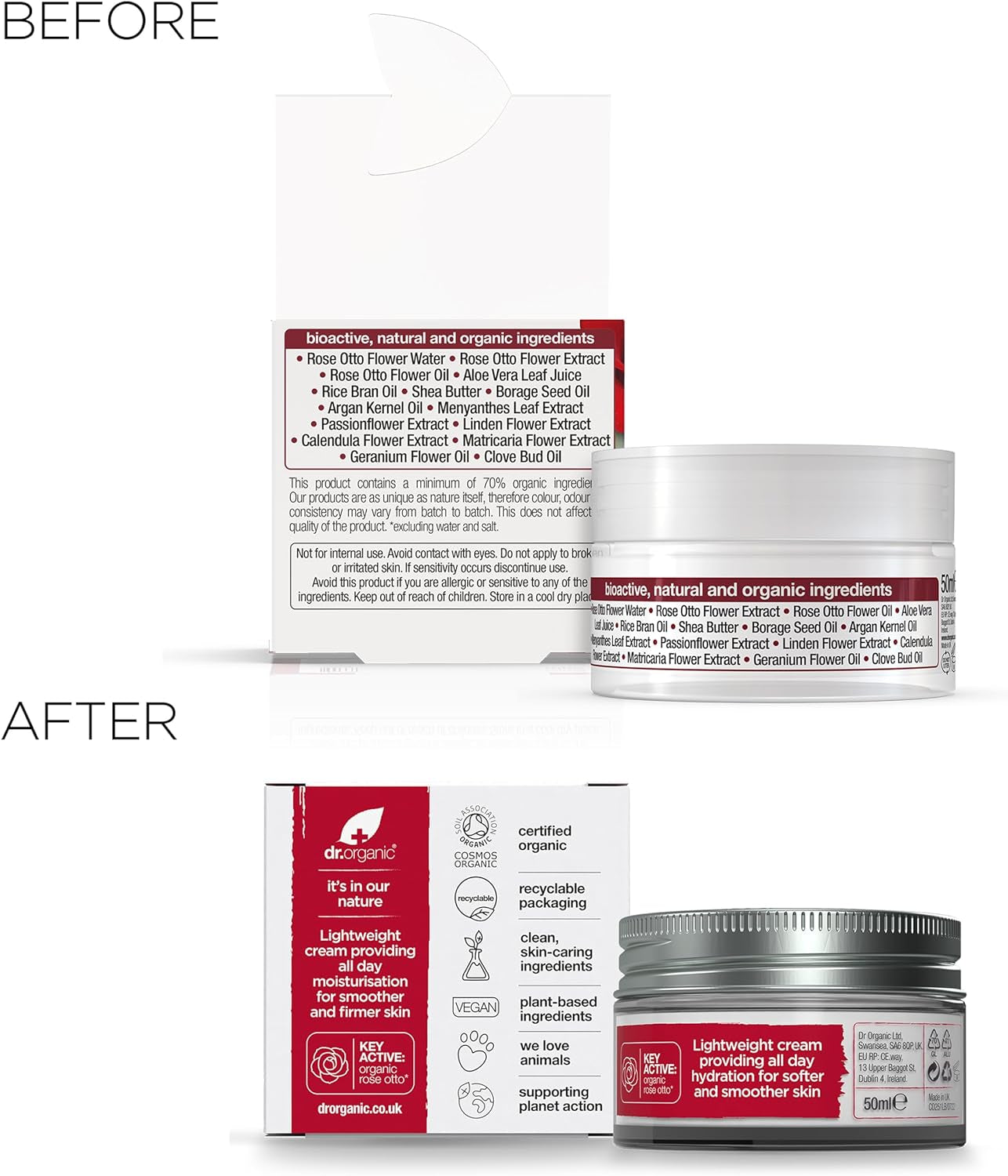 Dr Organic Rose Otto Day Cream - Moisturizing Formula for Mature Skin, Suitable for All Genders, Natural and Vegan, Cruelty-Free, Paraben & SLS-Free, Eco-Friendly Packaging, 50ml
