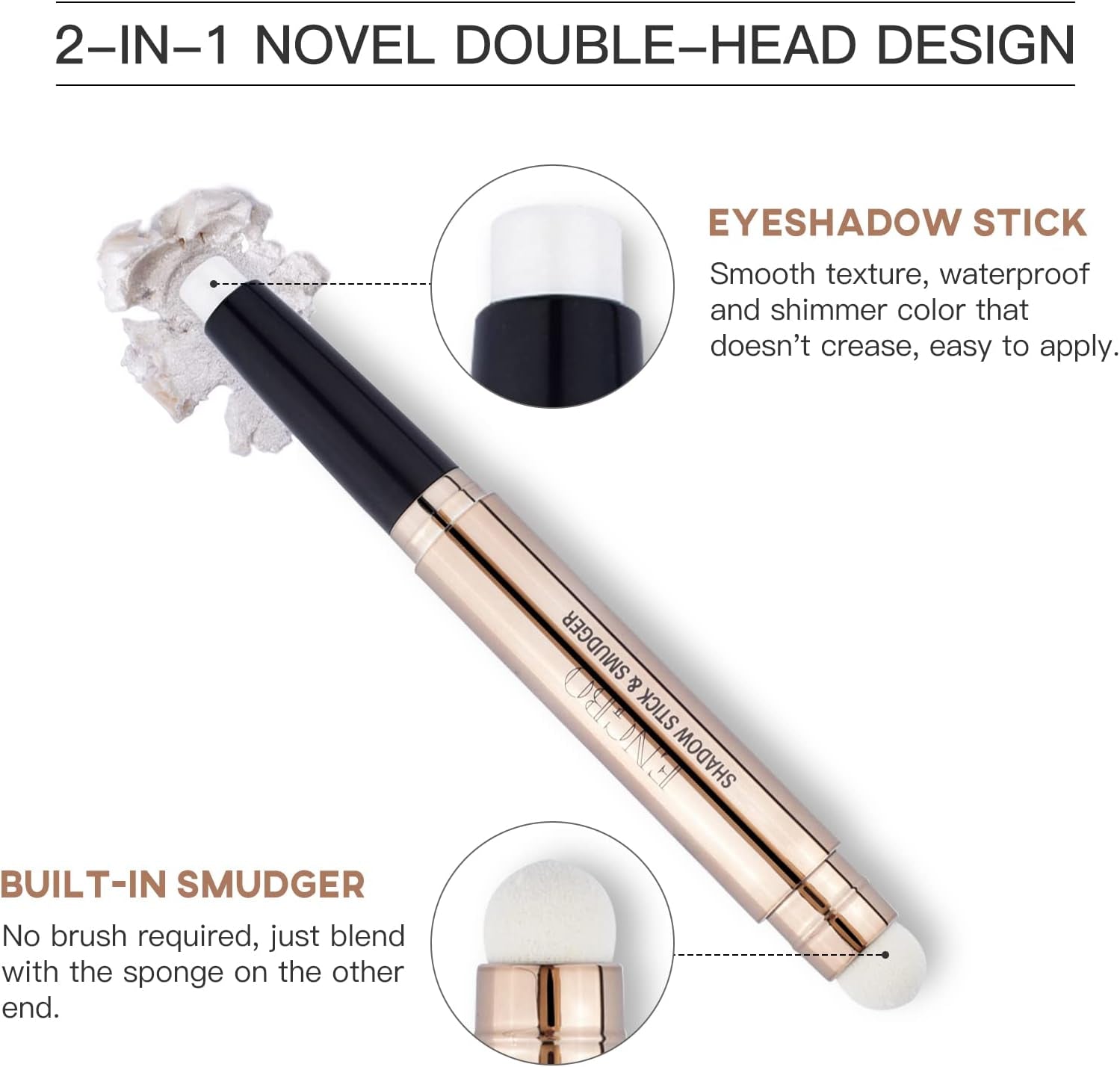 Eye Brightening Cream Eyeshadow Stick with Glitter Shimmer and Soft Brush Applicator (01# Pearl White Shimmer)