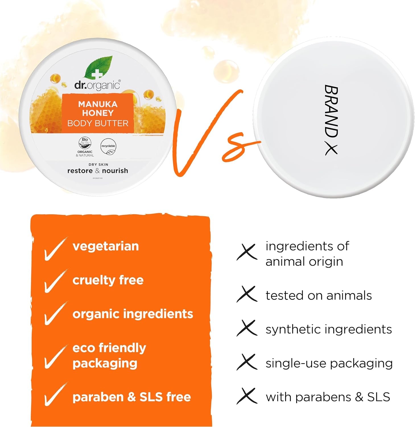 Dr. Organic Manuka Honey Body Butter - Moisturizing Formula for Dry Skin, Suitable for Men and Women, Natural, Vegetarian, Cruelty-Free, Paraben and SLS-Free, Organic, 200ml