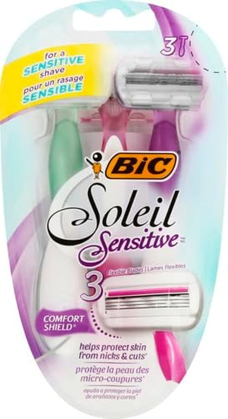 Soleil Sensitive Women's Disposable Shaving Razors - Set of 3, Purple, Model 7048