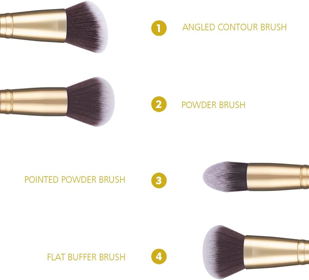 Duo-End Foundation and Contour Makeup Brushes - Synthetic Cosmetic Tools (2 Pieces, Gold)