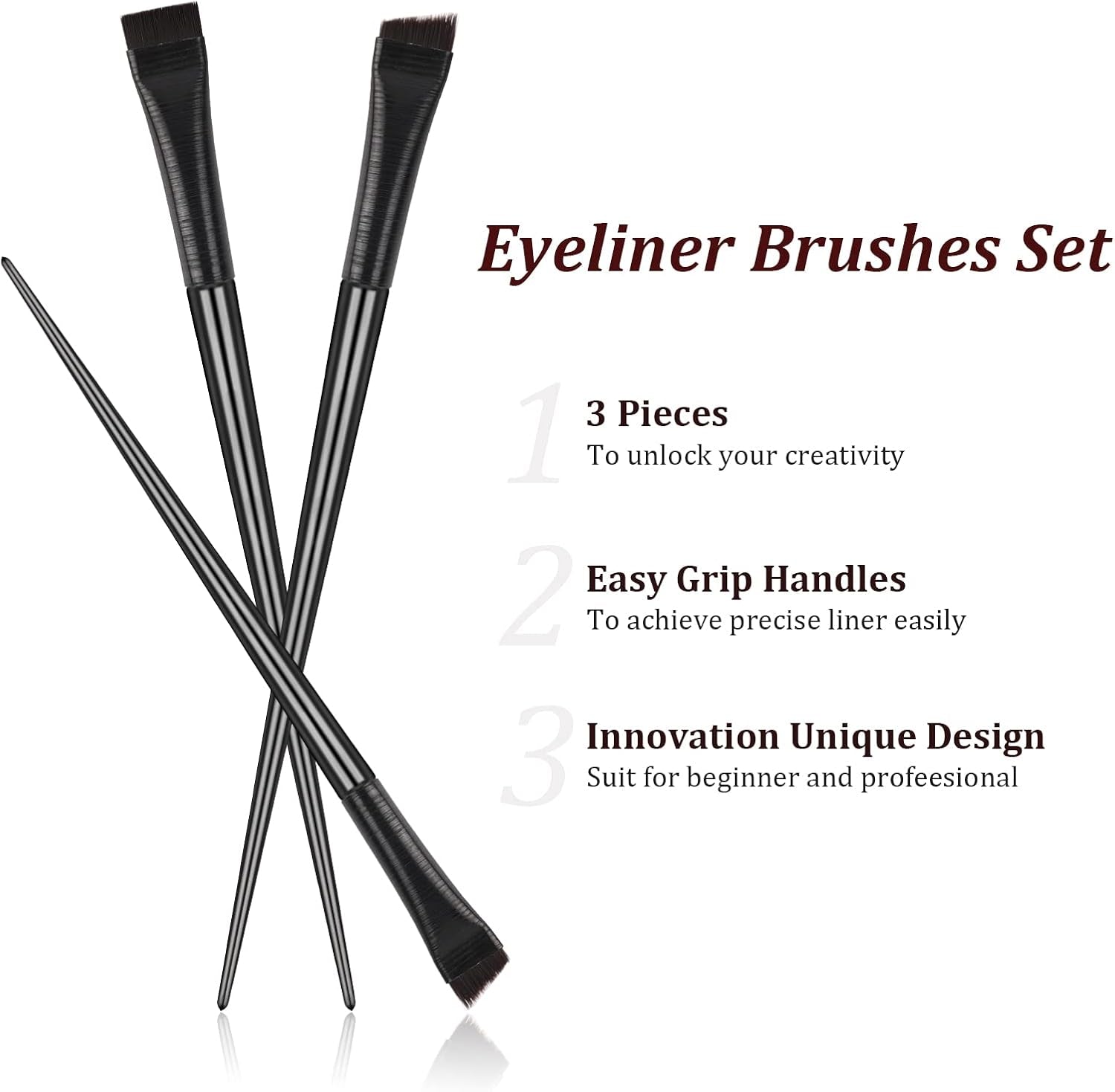 Precision Angled Eyeliner Brush Set - Ultra Thin Fine Point Brushes for Eyeliner and Eyebrow Concealing (Set of 3)