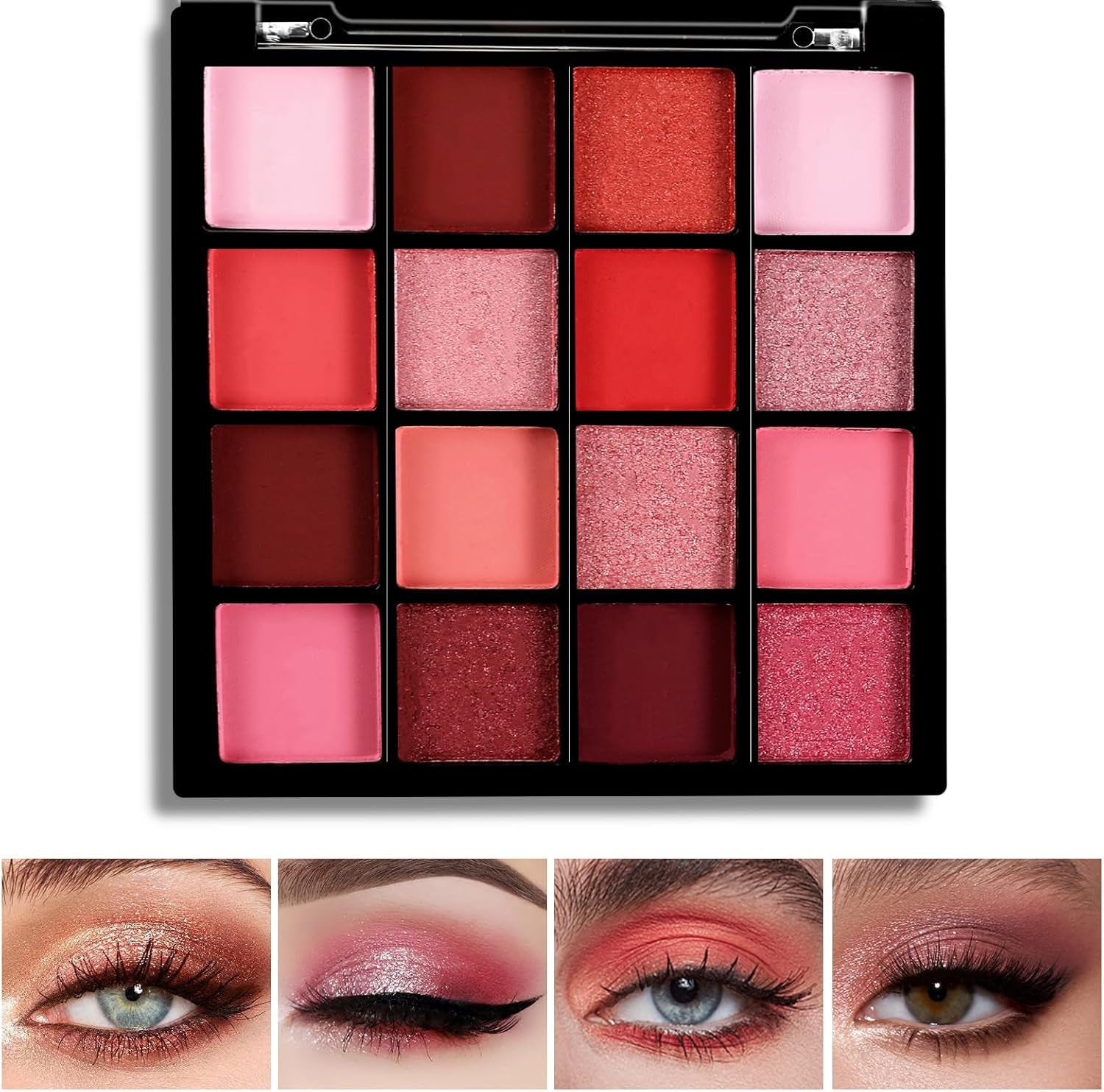 16-Color Eyeshadow Palette - Matte and Glitter Finishes for Versatile and Blendable Makeup Looks