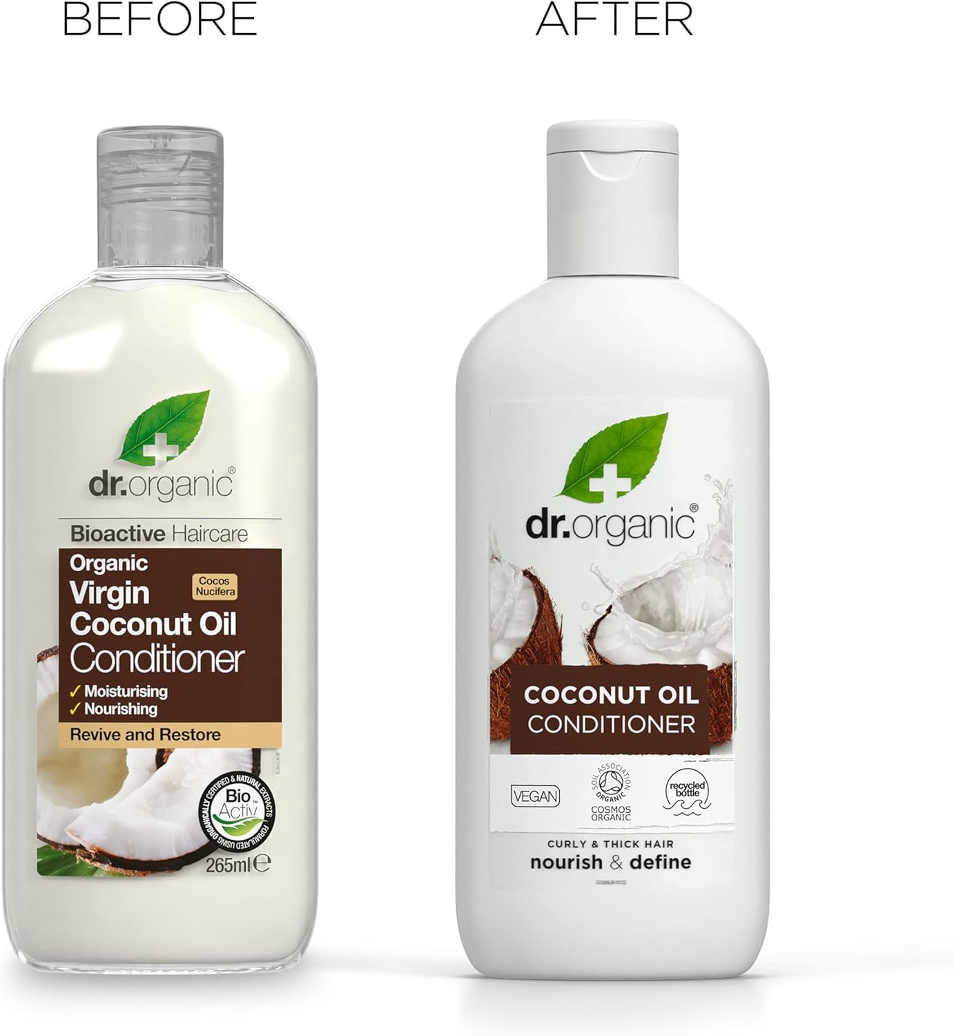 Dr Organic Coconut Oil Conditioner for Normal and Dry Hair, Hydrating Formula, Unisex, Natural, Vegan, Cruelty-Free, Paraben and SLS-Free, Organic, 265ml, Packaging May Vary