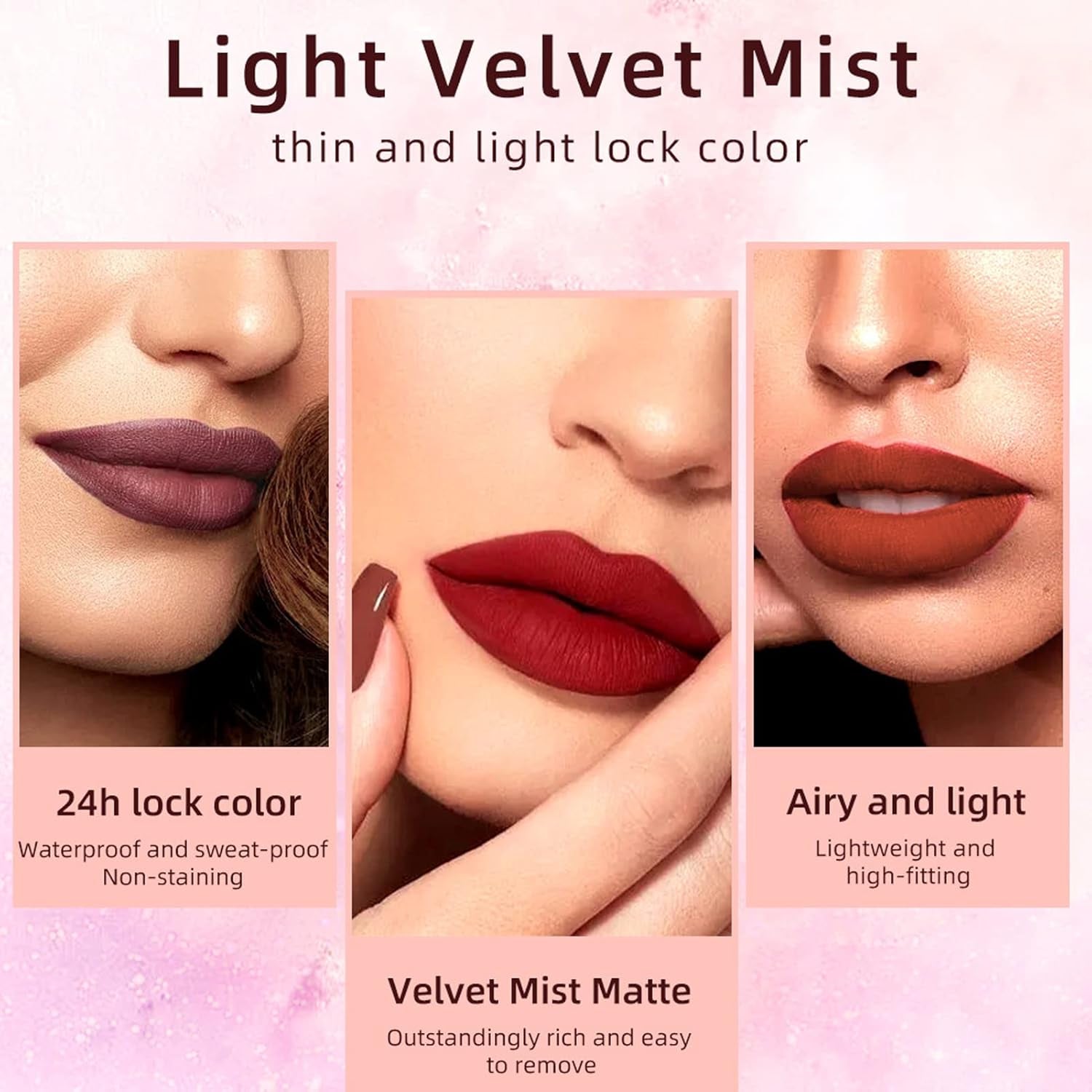 6-Piece Heart Crush Lip Glaze Ink Set, Vivid Color Lipstick with Juicy Glossy Finish, Long-Lasting Moisturizing Formula, Highly Pigmented Clear and Natural Makeup for Daily Use (B)