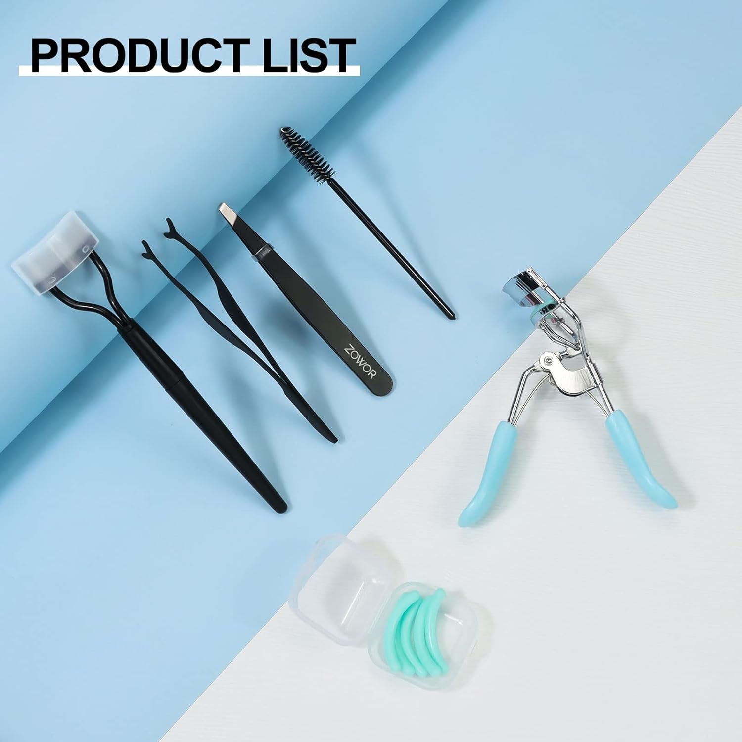 Professional Eyelash Curler with Comb and Brush, Universal Fit for All Eye Shapes, Includes 5 Silicone Refill Pads, Long-Lasting Natural Curl for Women, Ideal Makeup Gift (Blue)