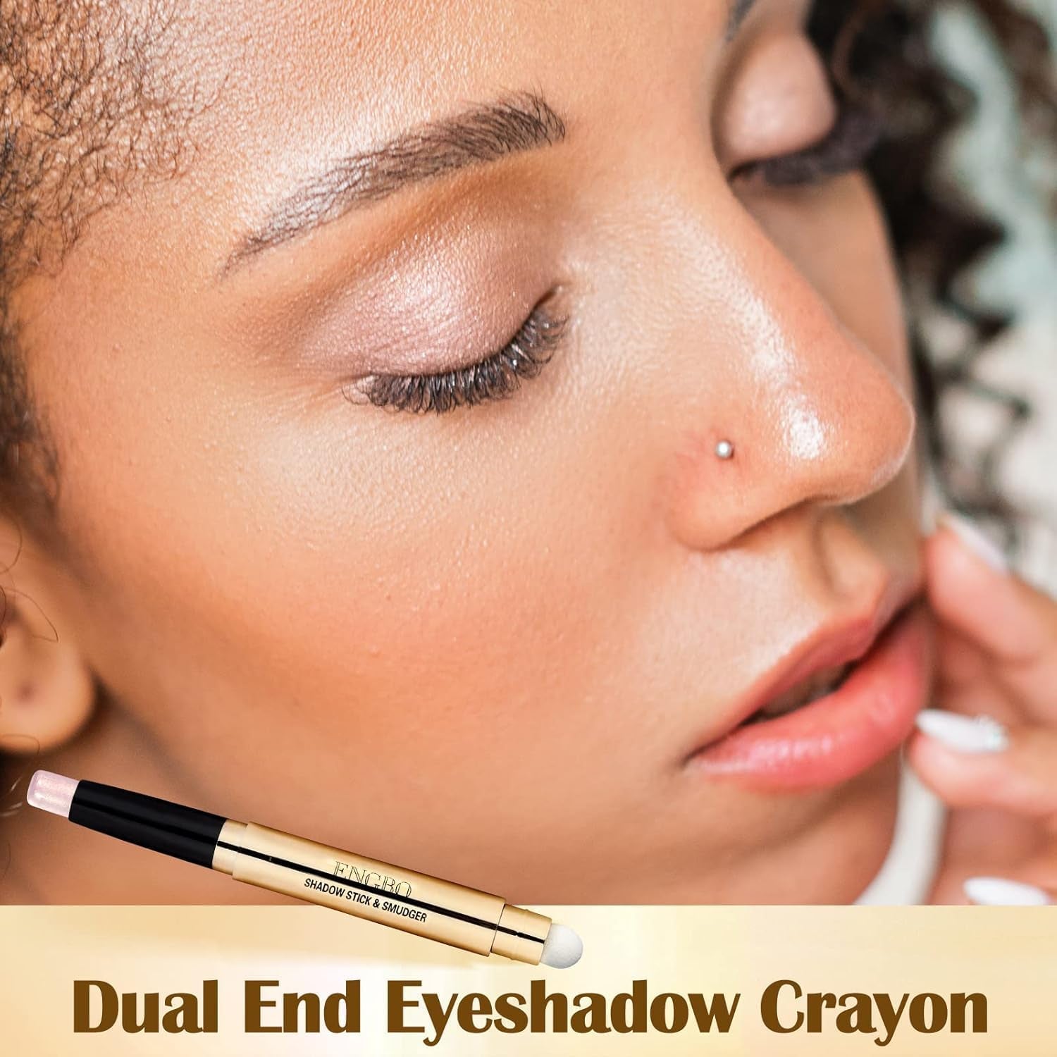 Dual-End Shimmer Eyeshadow Stick with Soft Brush - Waterproof and Long-Lasting Pearl Eyeshadow Pencil in Light Gold Shimmer (02)