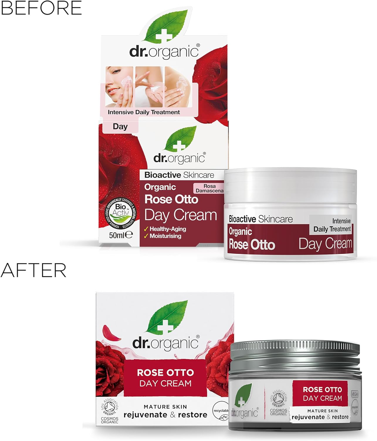 Dr Organic Rose Otto Day Cream - Moisturizing Formula for Mature Skin, Suitable for All Genders, Natural and Vegan, Cruelty-Free, Paraben & SLS-Free, Eco-Friendly Packaging, 50ml