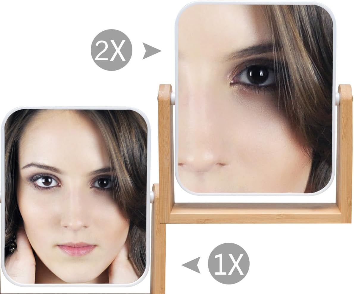 Professional Vanity Makeup Mirror with Bamboo Stand, 8-Inch Double-Sided 1X/3X Magnification and 360-Degree Swivel Design