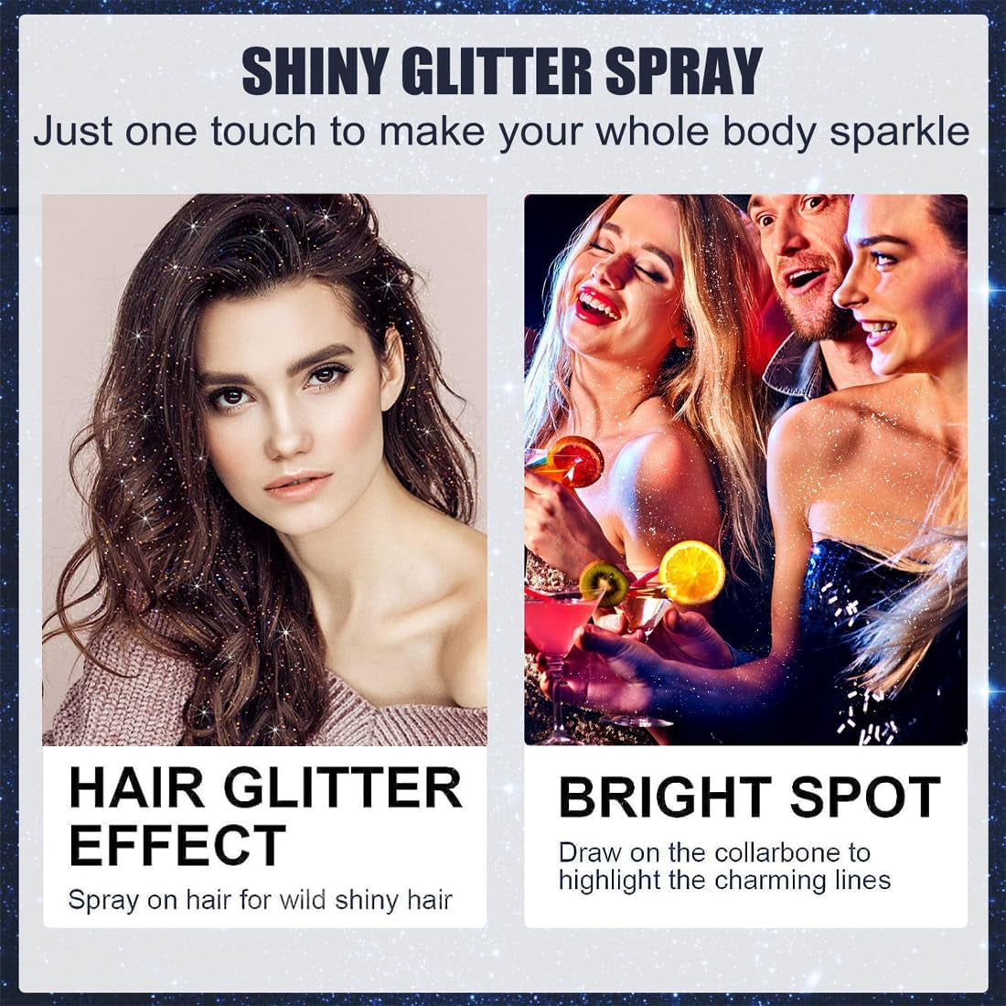 Body Glitter Spray - Glitter Spray 60 Ml Glitter Hair Spray for Hair, Skin, Face & Clothing - Quick Drying for Halloween, Carnival & Birthdays (All over Shine)