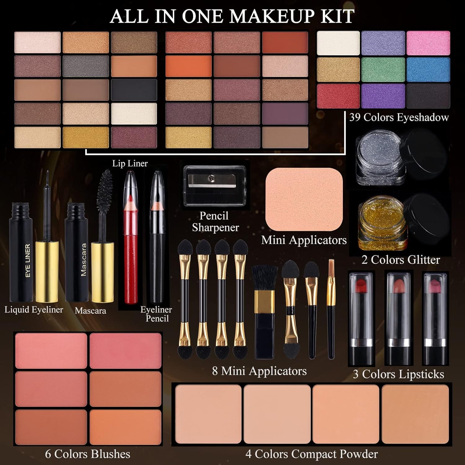 Professional Makeup Kit for Women - Comprehensive 58-Color All-in-One Gift Set with Mirror, Including Eyeshadow, Compact Powder, Blusher, Lipstick, Eyebrow Pencil, Glitter Gel, Eyeliner, and Mascara