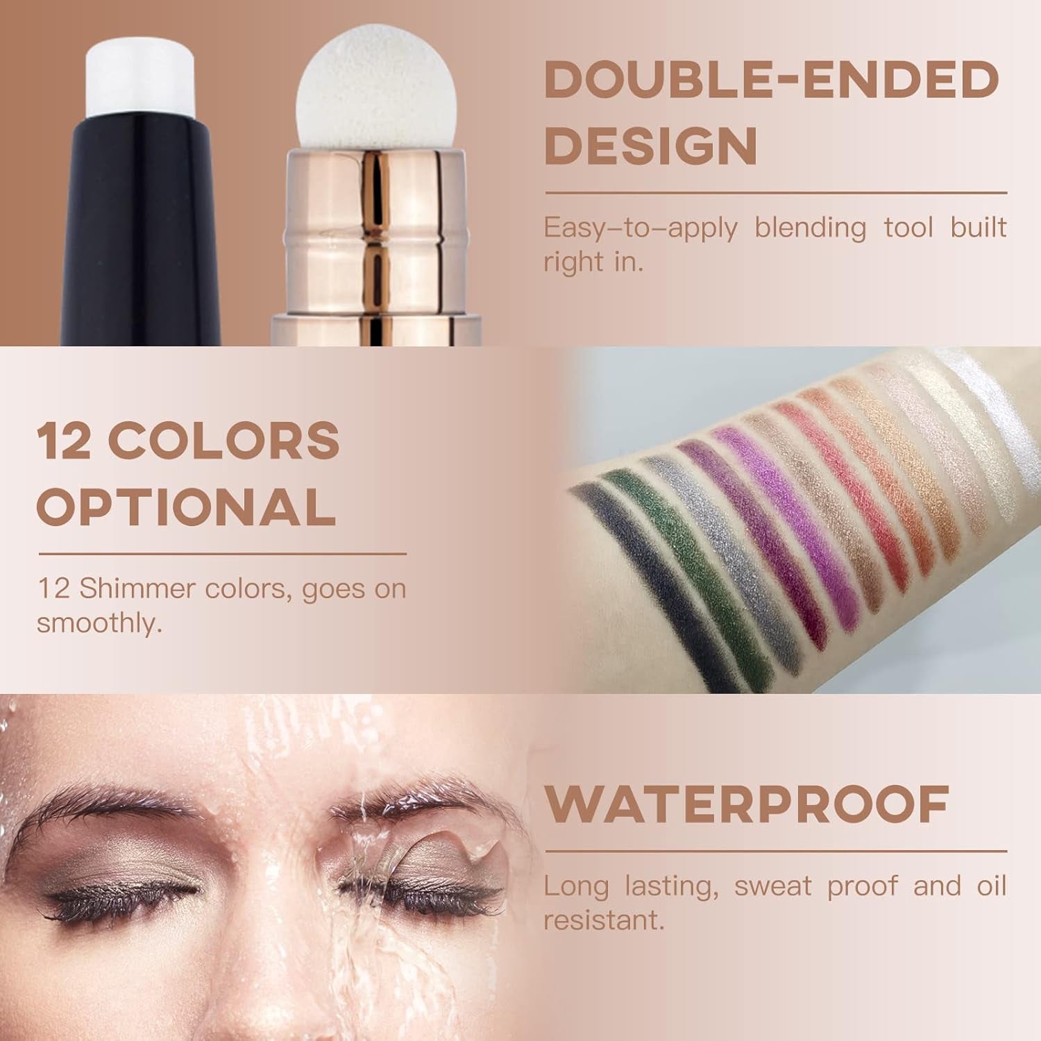 Eye Brightening Cream Eyeshadow Stick with Glitter Shimmer and Soft Brush Applicator (01# Pearl White Shimmer)