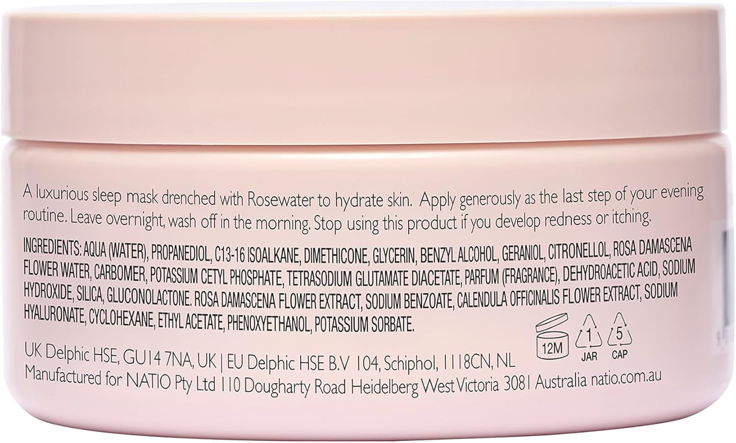 Australia Rosewater Hydration Moisture Gel Sleeping Mask 100G - Overnight Plumping Face Mask with Rosewater, Hyaluronate, and Calendula - Universal Face Moisturiser - Made in Australia