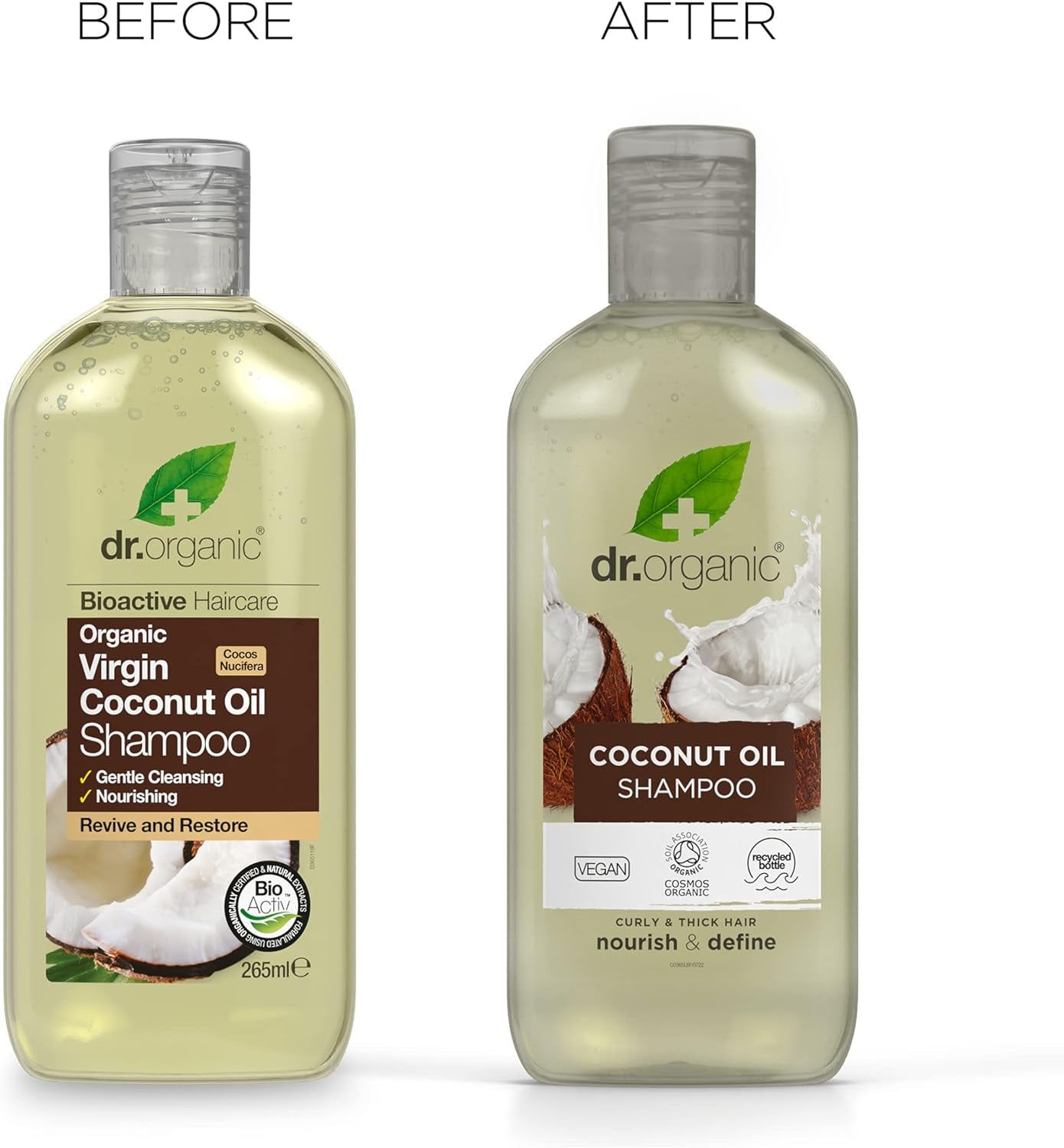 Dr Organic Coconut Oil Shampoo for Hydration - Suitable for Normal and Dry Hair, Unisex, Natural, Vegan, Cruelty-Free, Paraben and SLS-Free, Organic, 265ml (Packaging May Vary)