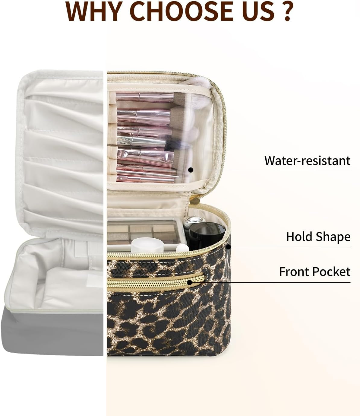 Travel Makeup Organizer and Cosmetic Brush Case for Women