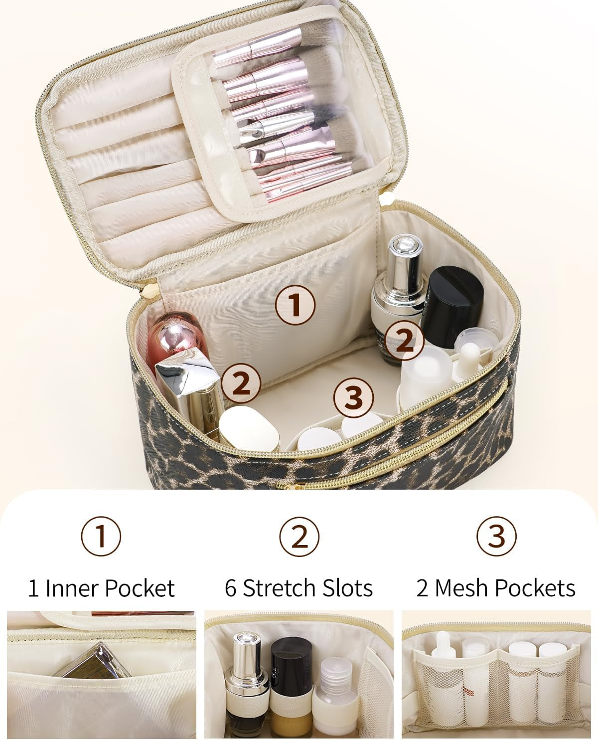 Travel Makeup Organizer and Cosmetic Brush Case for Women