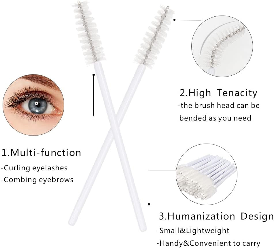 300 Disposable Eyelash Mascara Wands - Professional Lash Brush Applicators for Extensions, White
