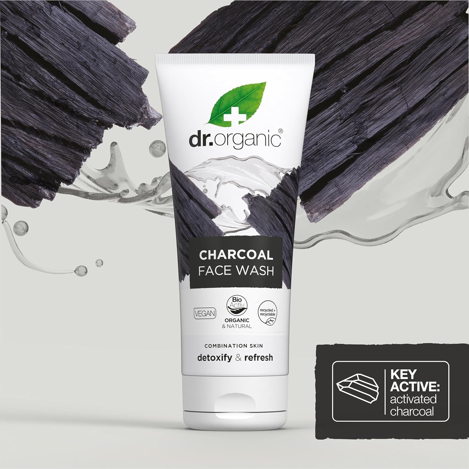Dr Organic Charcoal Face Wash - Natural Cleansing Solution for Acne and Oily Skin, Vegan, Cruelty-Free, Paraben and SLS-Free, 200ml