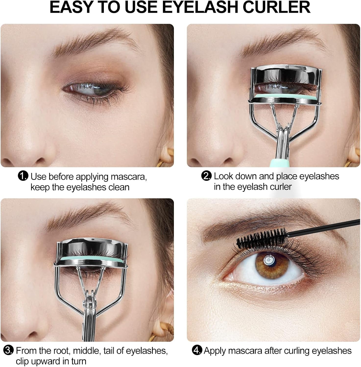 Professional Eyelash Curler with Comb and Brush, Universal Fit for All Eye Shapes, Includes 5 Silicone Refill Pads, Long-Lasting Natural Curl for Women, Ideal Makeup Gift (Blue)
