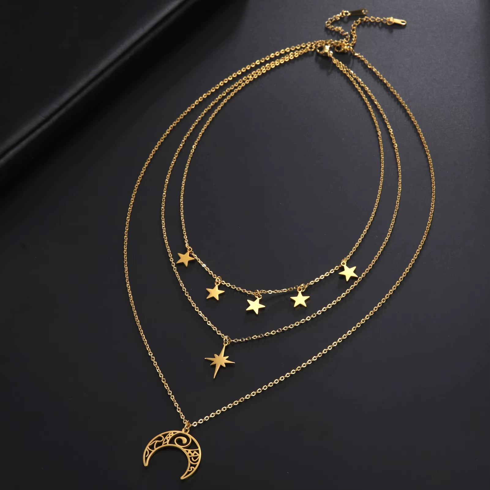 Three Layer Witchy Necklace for Women Star Moon Stainless Steel Necklaces Choker 2025 Layered Jewelry Clavicle Chain Gift