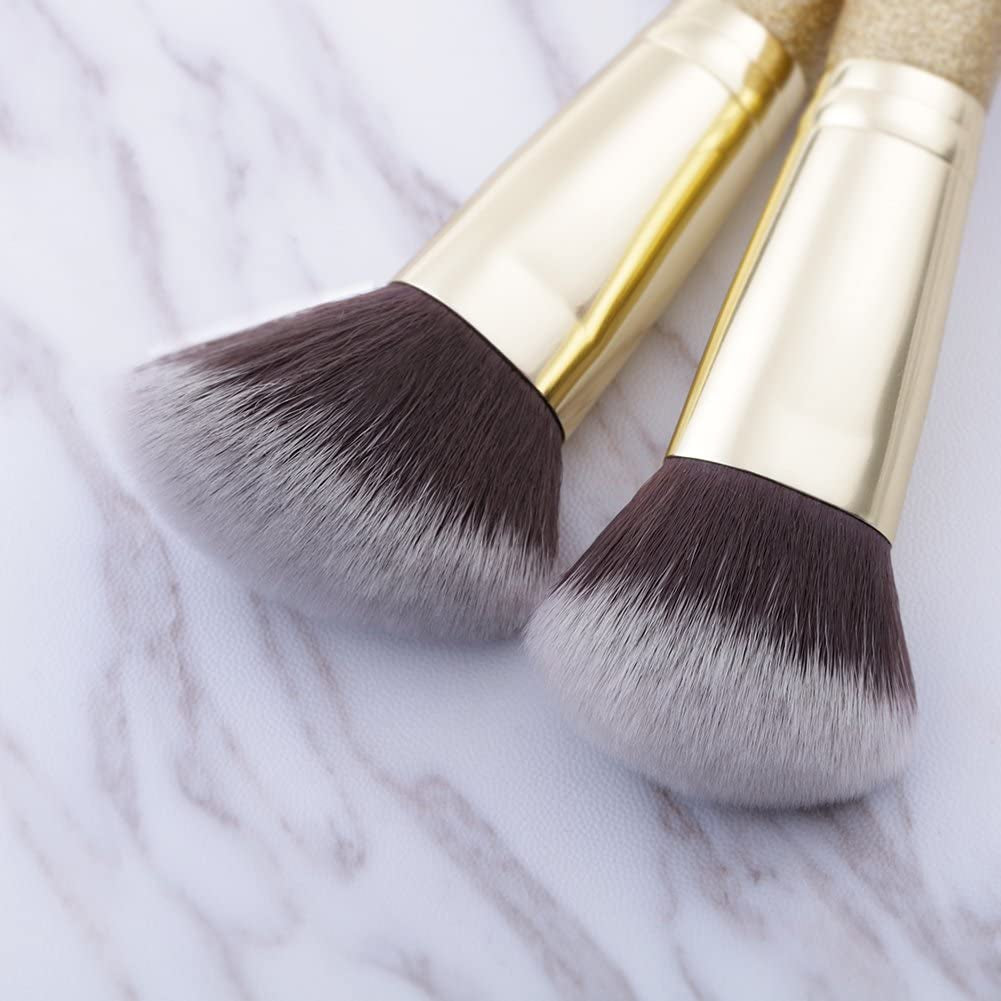 Duo-End Foundation and Contour Makeup Brushes - Synthetic Cosmetic Tools (2 Pieces, Gold)