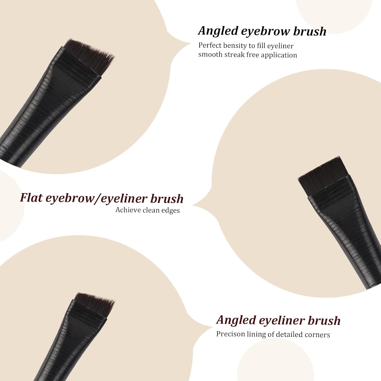 Precision Angled Eyeliner Brush Set - Ultra Thin Fine Point Brushes for Eyeliner and Eyebrow Concealing (Set of 3)
