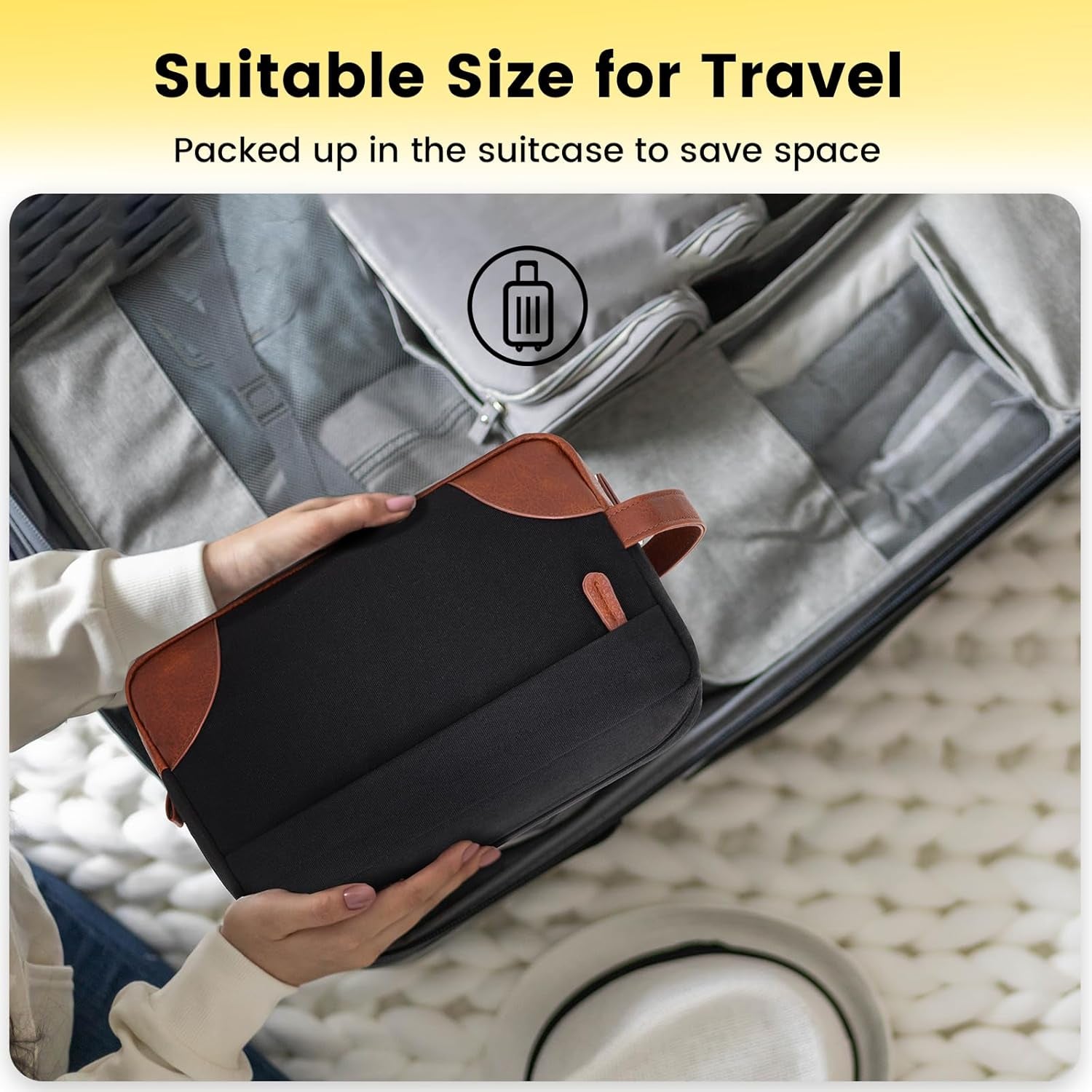 Hanging Travel Toiletry Bag for Men - Water-Resistant Canvas Shaving Kit, Large, Black