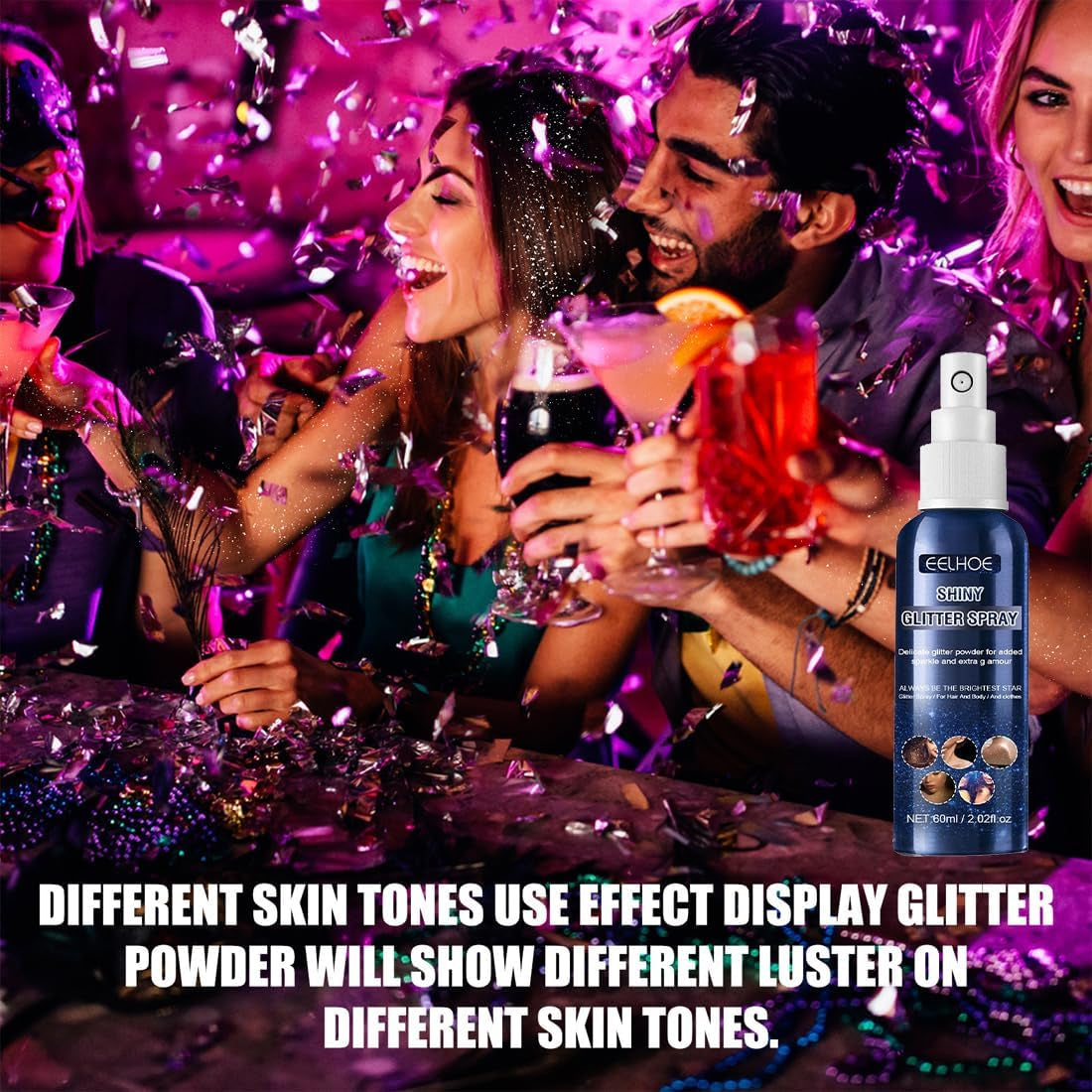 Body Glitter Spray - Glitter Spray 60 Ml Glitter Hair Spray for Hair, Skin, Face & Clothing - Quick Drying for Halloween, Carnival & Birthdays (All over Shine)