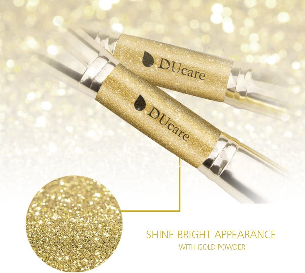 Duo-End Foundation and Contour Makeup Brushes - Synthetic Cosmetic Tools (2 Pieces, Gold)