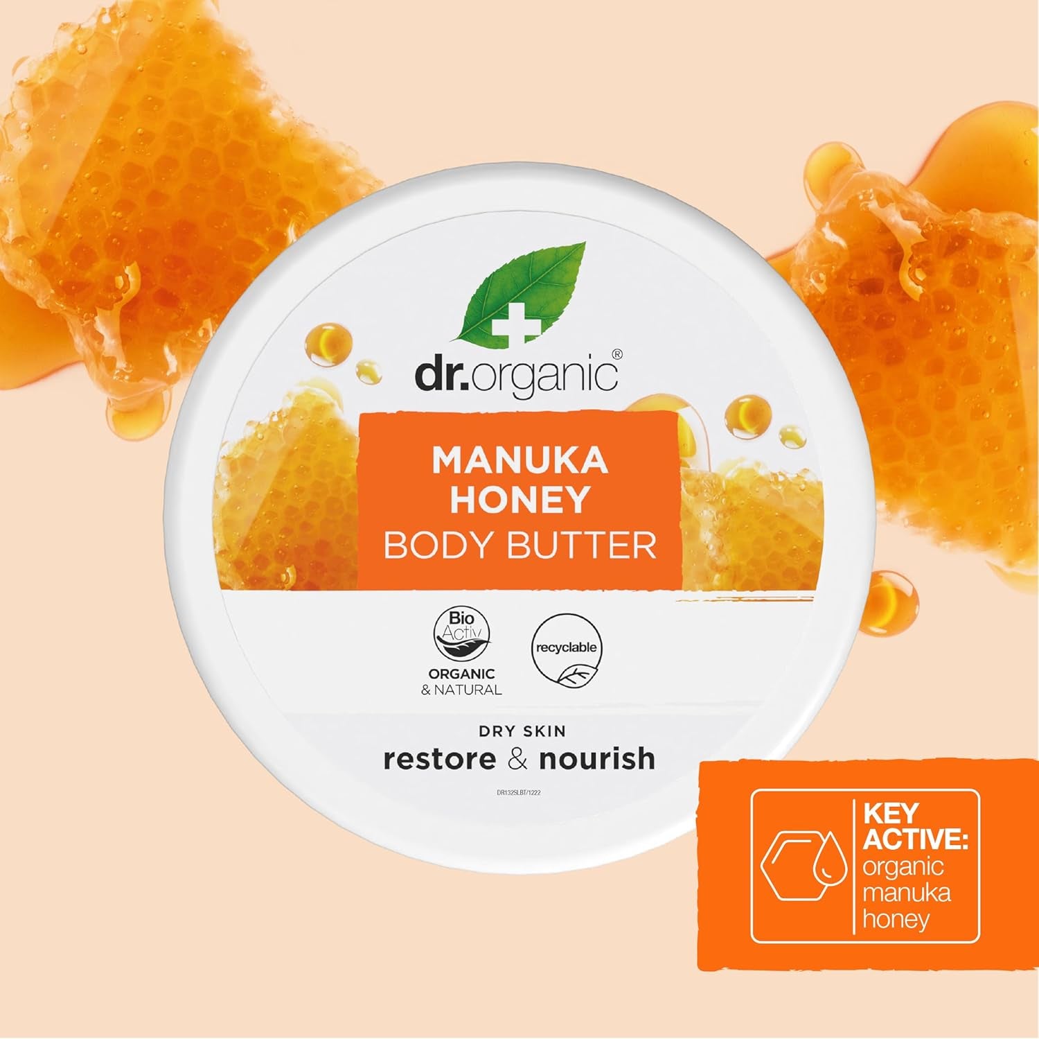 Dr. Organic Manuka Honey Body Butter - Moisturizing Formula for Dry Skin, Suitable for Men and Women, Natural, Vegetarian, Cruelty-Free, Paraben and SLS-Free, Organic, 200ml