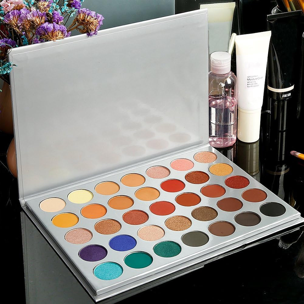 Valuemakers 35-Color Highly Pigmented Eyeshadow Palette - Matte and Shimmer Finish in Vibrant Green, Red, Gold, Pink, Nude, Yellow, and Blue Tones - Vegan Formula