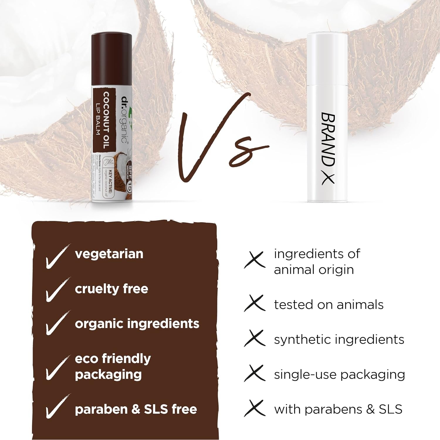 Dr Organic Coconut Oil Lip Balm with SPF 15 - Moisturizing Formula for Men and Women, Natural, Vegetarian, Cruelty-Free, Paraben and SLS-Free, Eco-Friendly Packaging, 5.7ml
