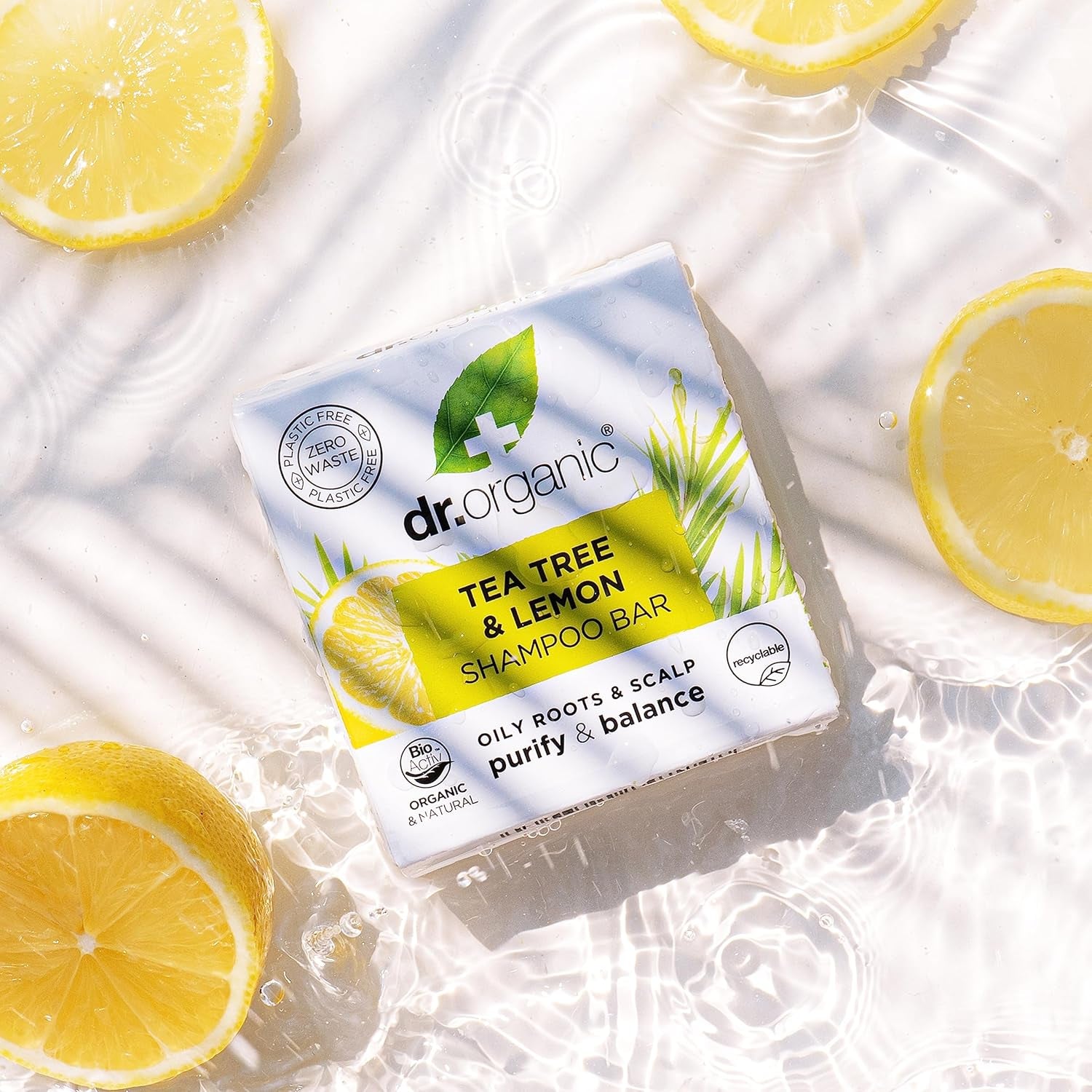 Dr Organic Tea Tree & Lemon Shampoo Bar - Purifying Formula for Oily Roots and Scalps, Plastic-Free, Natural, Vegan, Cruelty-Free, Paraben and SLS-Free, Organic, 75g