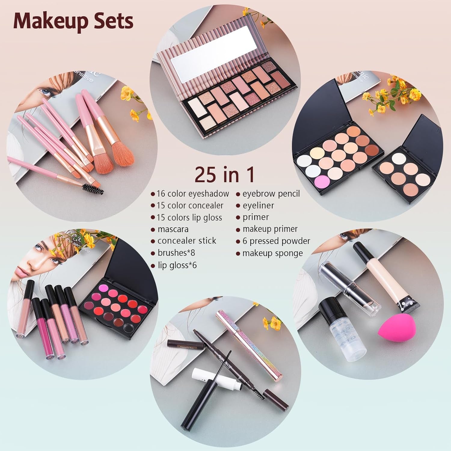 Comprehensive Makeup Kit for Women and Teens - Includes Eyeshadow, Lip Gloss, Lipstick, Makeup Brushes, Eyebrow Pencil, Eyeliner, Liquid Concealer, Foundation Primer, and Makeup Bag