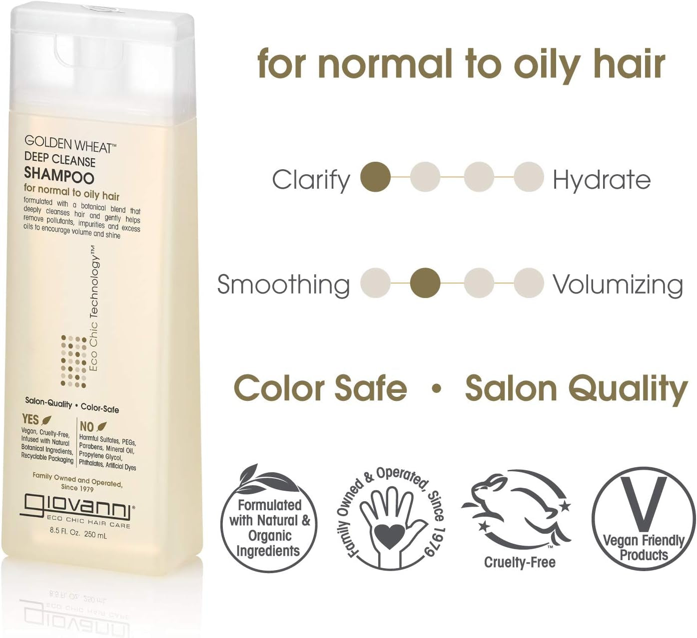 ECO CHIC Golden Wheat Deep Cleansing Shampoo for Oily Hair with Botanical Oils, Promotes Volume and Shine, Color Safe Formula with Spearmint Oil and Aloe Vera, 8.5 Oz