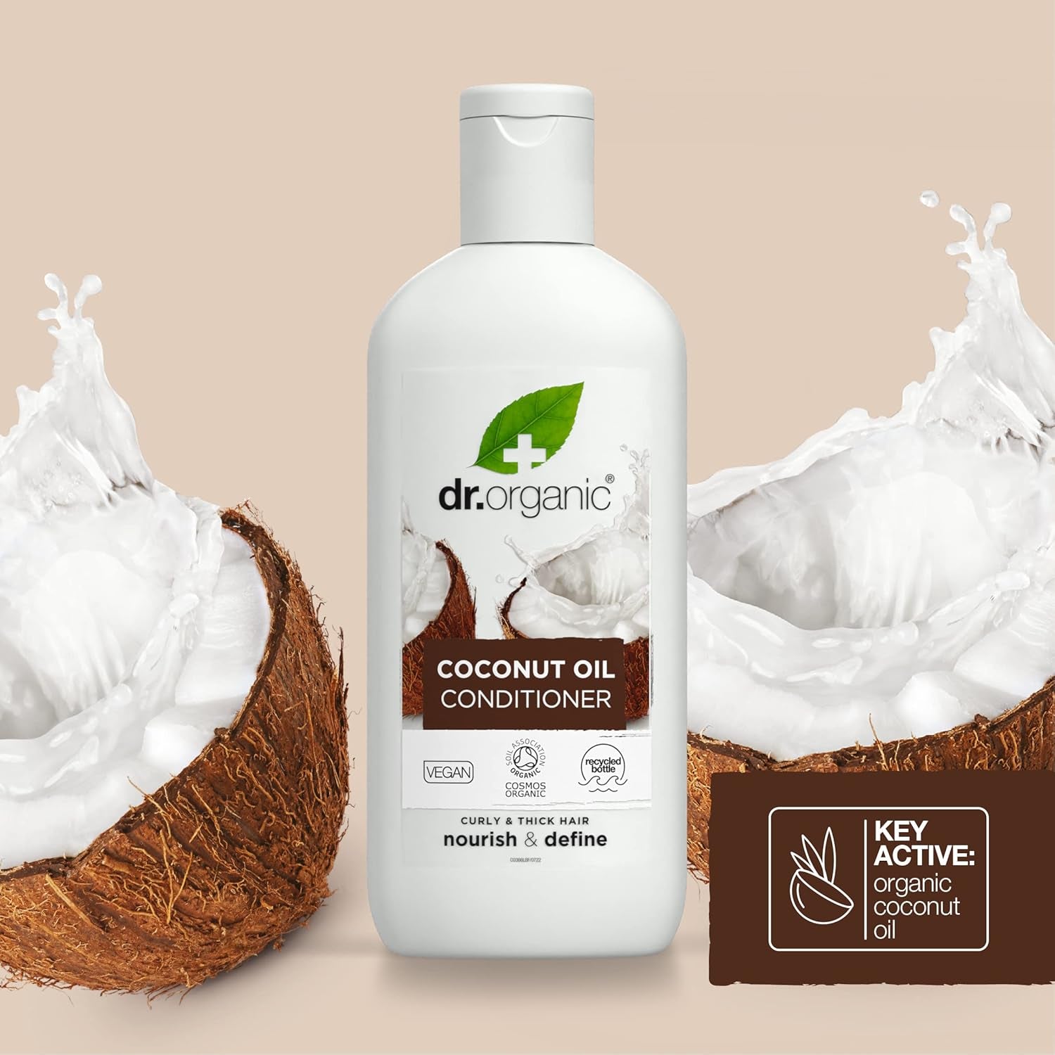 Dr Organic Coconut Oil Conditioner for Normal and Dry Hair, Hydrating Formula, Unisex, Natural, Vegan, Cruelty-Free, Paraben and SLS-Free, Organic, 265ml, Packaging May Vary