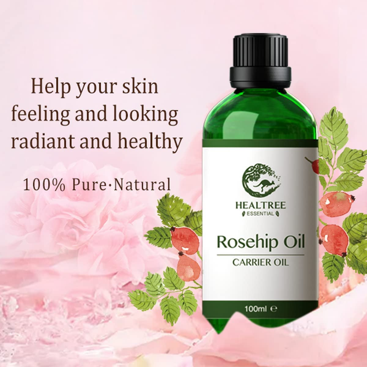 Rosehip Oil 100ml - 100% Pure Cold Pressed Virgin Grade for Skin Care, Face Moisturizer, and Body Massage Essential Oil
