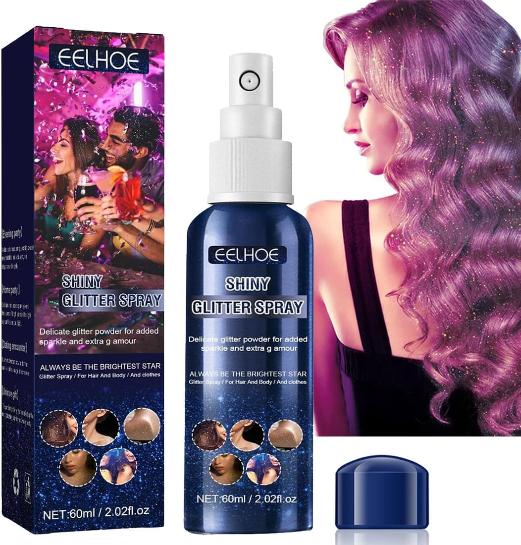 Body Glitter Spray - Glitter Spray 60 Ml Glitter Hair Spray for Hair, Skin, Face & Clothing - Quick Drying for Halloween, Carnival & Birthdays (All over Shine)