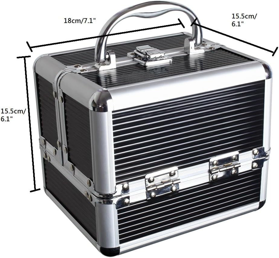 Aluminium Makeup Case with 4 Fold-Out Trays, Spacious Bottom Compartment, and Carry Handle - Black - Compact Size