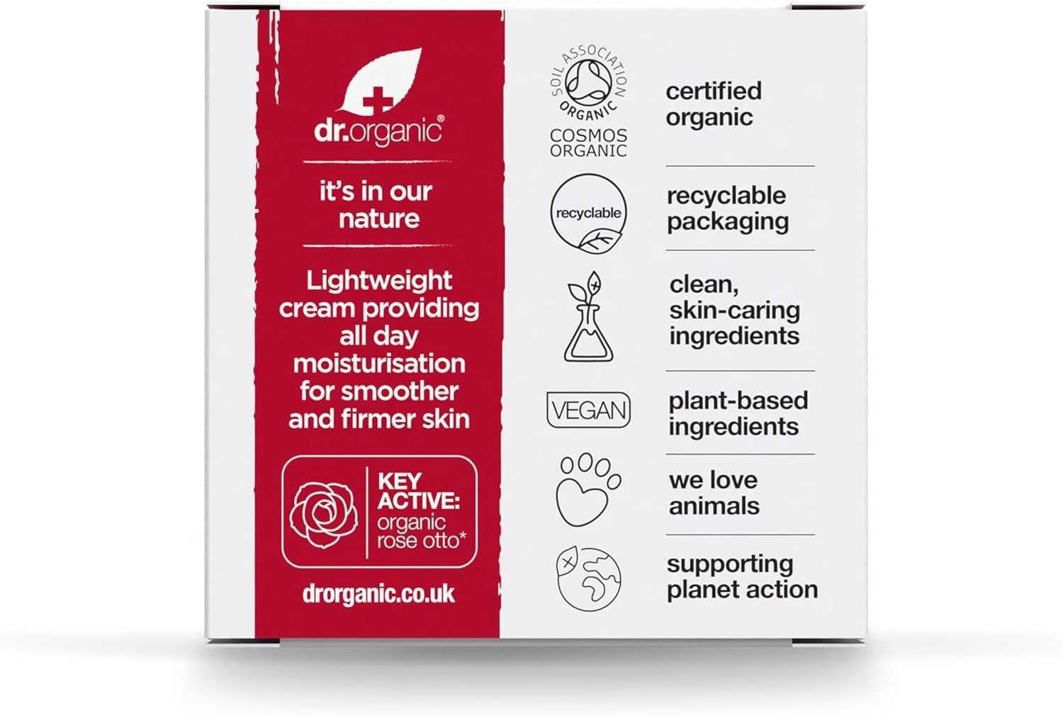 Dr Organic Rose Otto Day Cream - Moisturizing Formula for Mature Skin, Suitable for All Genders, Natural and Vegan, Cruelty-Free, Paraben & SLS-Free, Eco-Friendly Packaging, 50ml