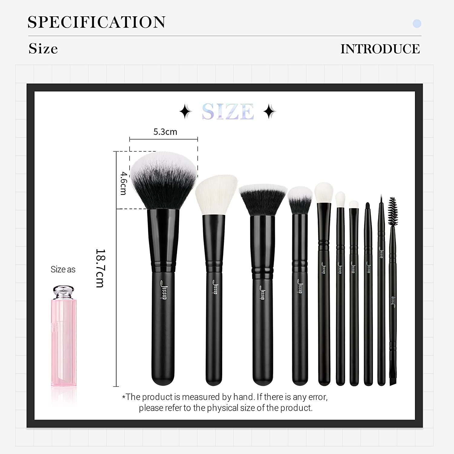 Professional 10-Piece Makeup Brush Set in Black with Natural and Synthetic Hair for Foundation, Blending, Blush, Concealer, Eyeshadow, Eyebrow, and Eyeliner Applications, T323