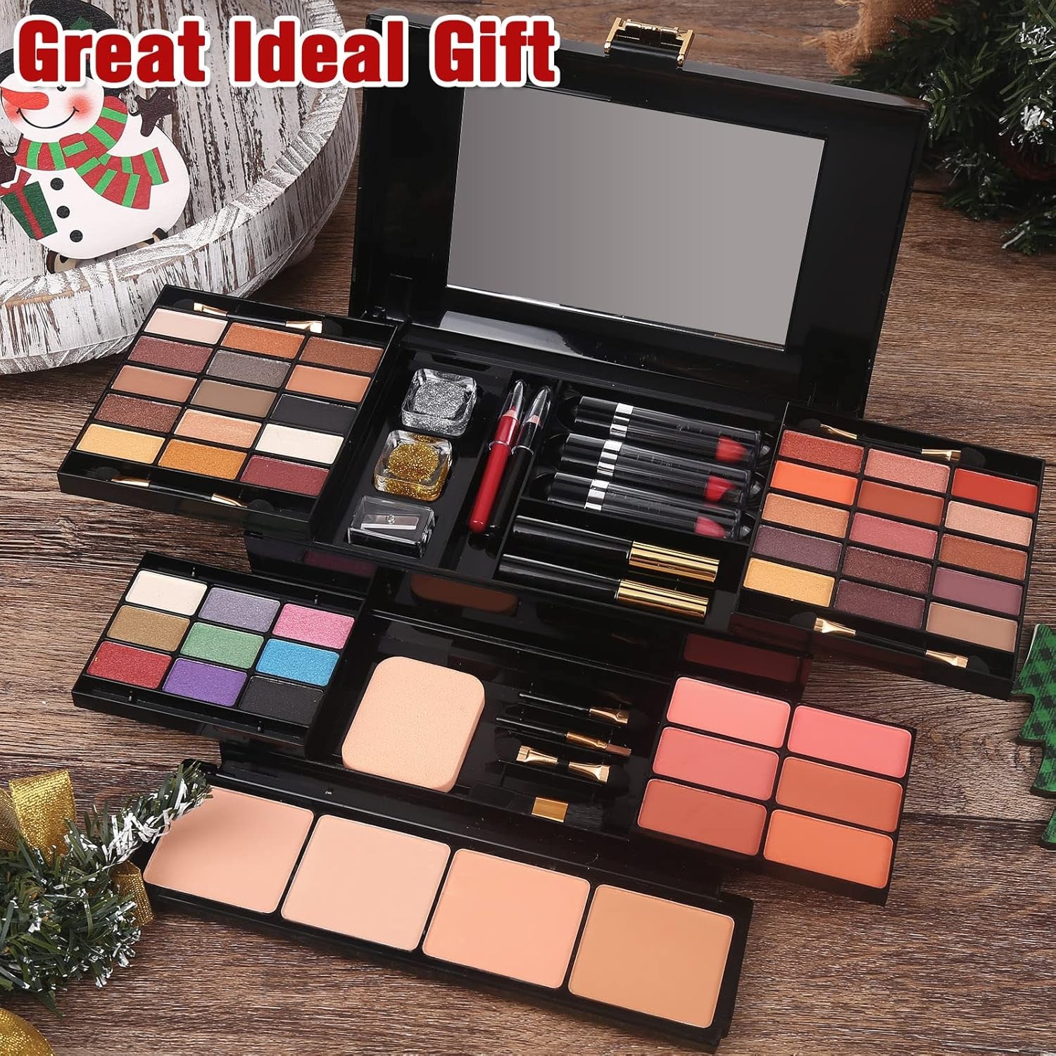 Professional Makeup Kit for Women - Comprehensive 58-Color All-in-One Gift Set with Mirror, Including Eyeshadow, Compact Powder, Blusher, Lipstick, Eyebrow Pencil, Glitter Gel, Eyeliner, and Mascara