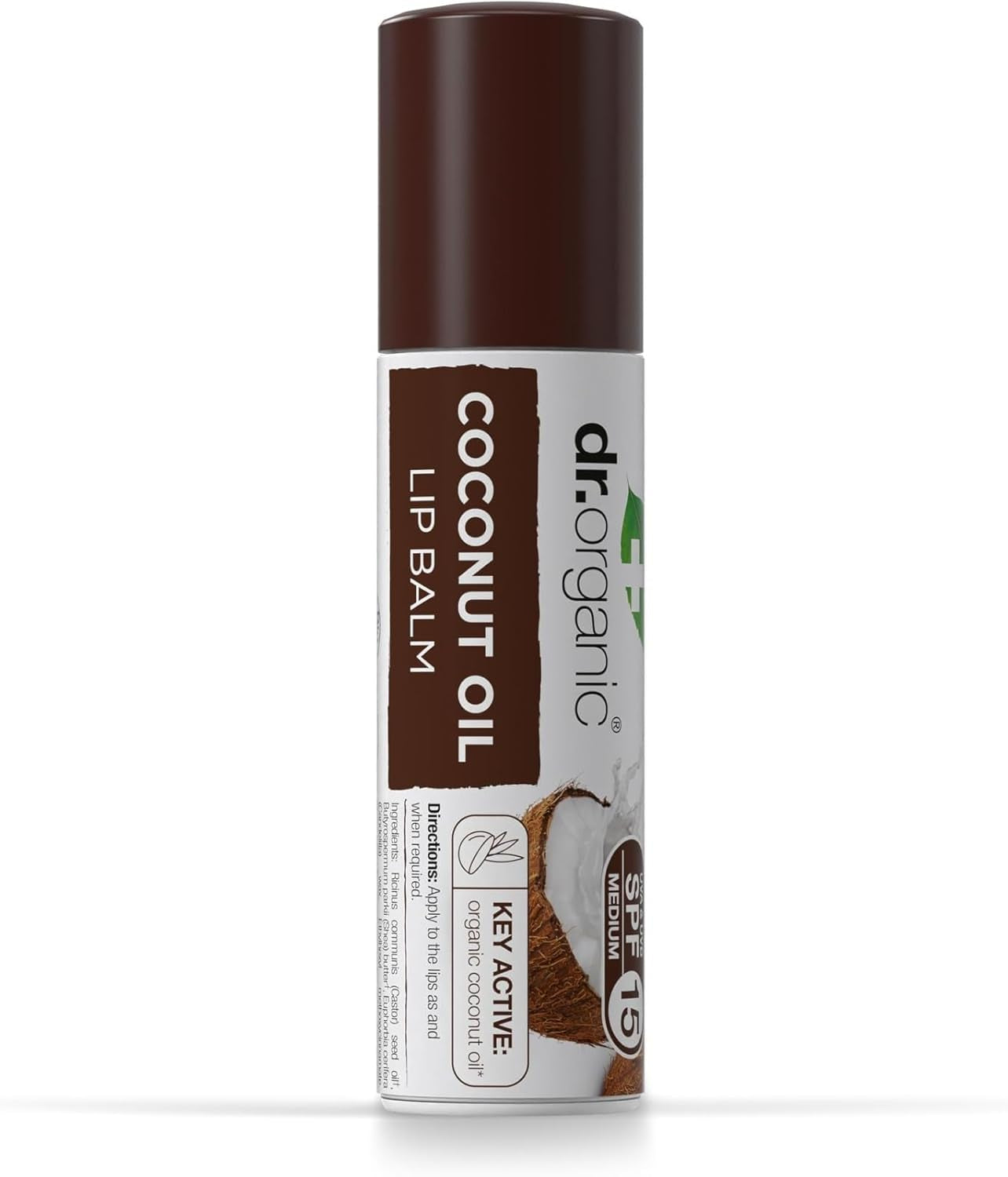 Dr Organic Coconut Oil Lip Balm with SPF 15 - Moisturizing Formula for Men and Women, Natural, Vegetarian, Cruelty-Free, Paraben and SLS-Free, Eco-Friendly Packaging, 5.7ml