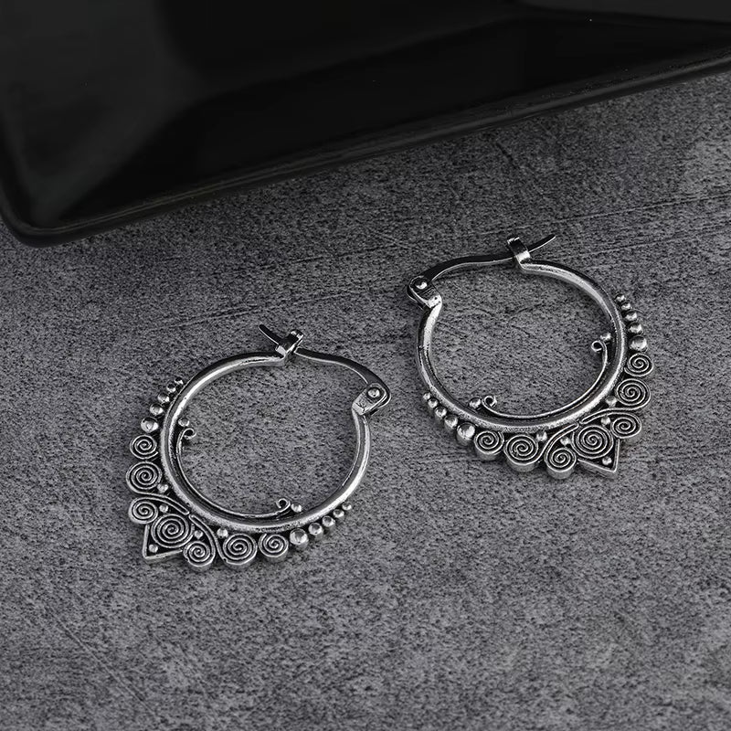 Vintage 925 Silver Needle Hypoallergenic Hoop Earrings for Women Classic Jewelry for Men Women Indian Boho Jewelry