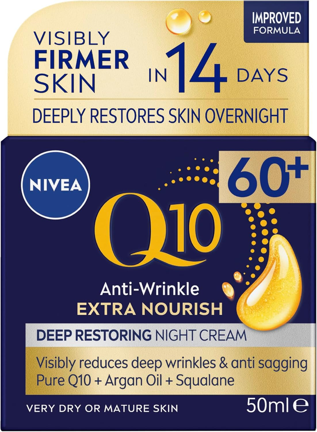 Q10 Anti-Aging Night Cream 50ml | Enriched with Q10 and Argan Oil | Hydrating Formula for 24-Hour Nourishment | Reduces Wrinkles and Fine Lines | Enhances Skin Firmness | Replenishes Mature Skin