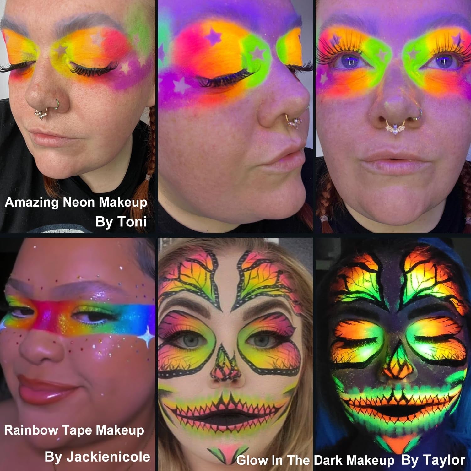 Neon Glow Eyeshadow Palette - Highly Pigmented UV Blacklight Eye Shadow Collection with Pressed Glitter in Red, Orange, and Pink