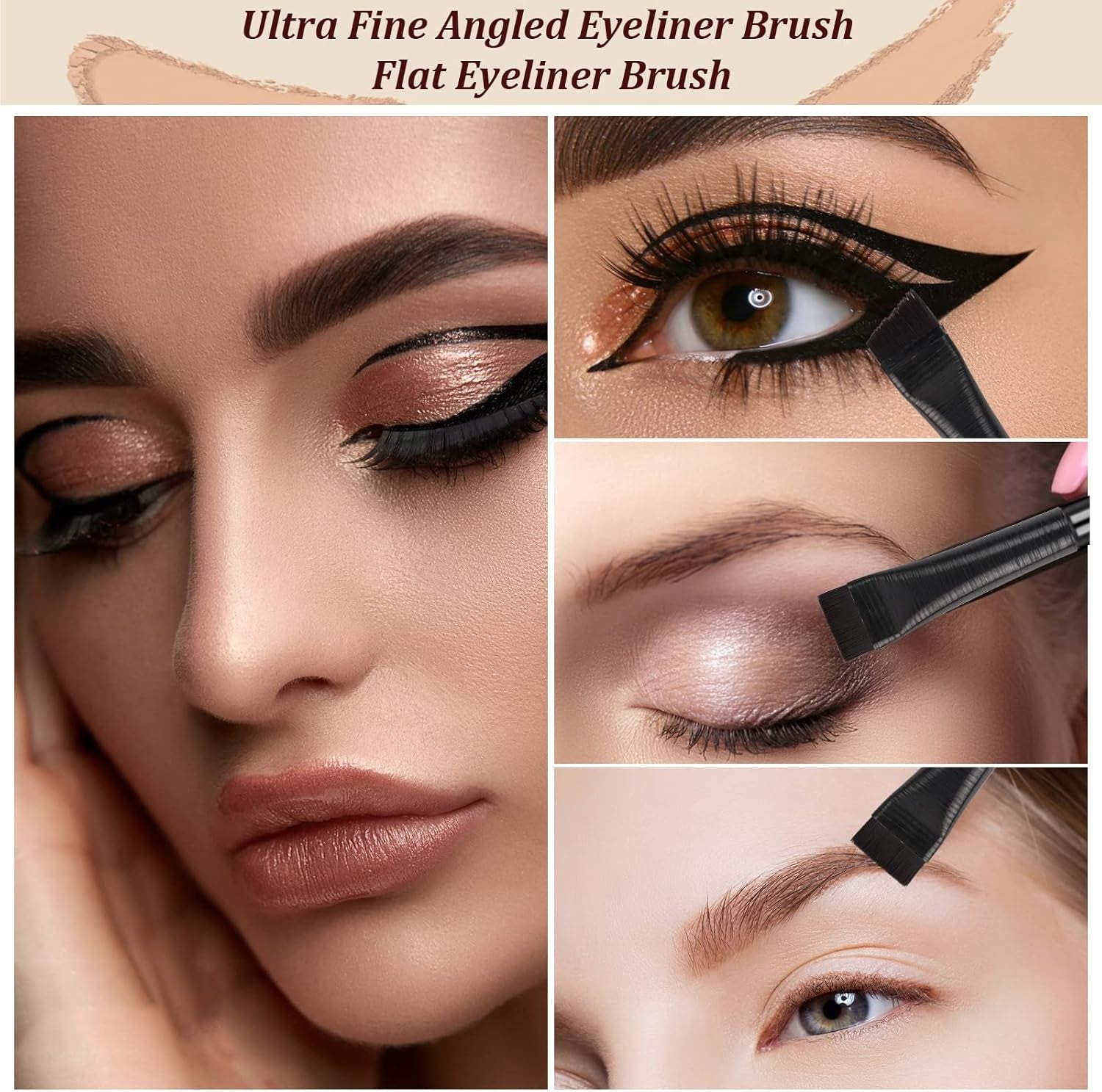 Precision Angled Eyeliner Brush Set - Ultra Thin Fine Point Brushes for Eyeliner and Eyebrow Concealing (Set of 3)